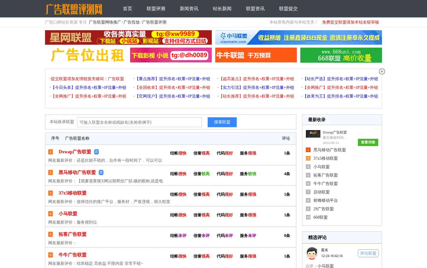 广告联盟 页面快照